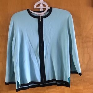 Light Blue Cardigan with Black Trim